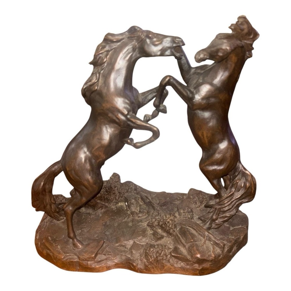 Lanford Monroe "Challenging Stallions " Cold Cast Resin Bronze Patina Sculpture